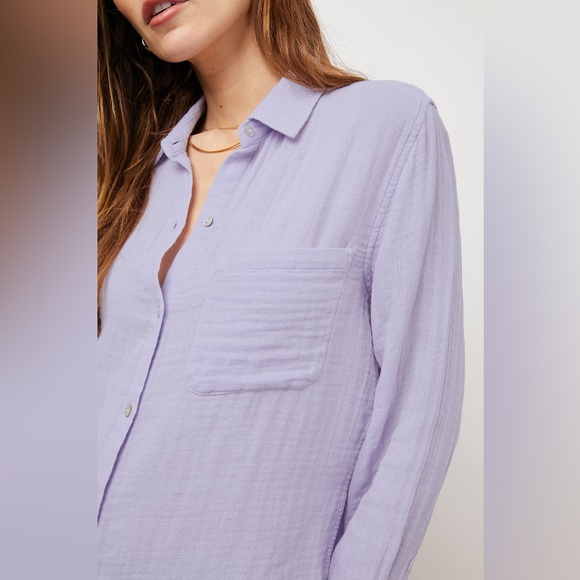Rails Ellis Long Sleeve Button Down Cotton Gauze Pale Violet Size L - Picture 4 of 12